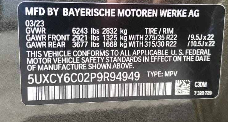BMW X6 2023 GOLD vin: 5UXCY6C02P9R94949